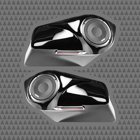 2014+ H-D® Black OEM Saddlebags W/10″ Mids Bass Rings & 8"Lid Kit Fully Assembled