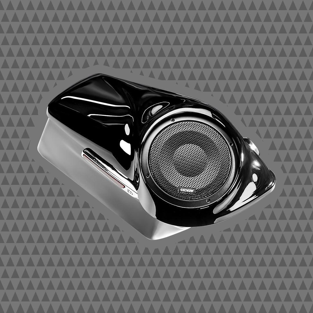 2014+ H-D® Black OEM Saddlebags W/10″ Mids Bass Rings & 8"Lid Kit Fully Assembled