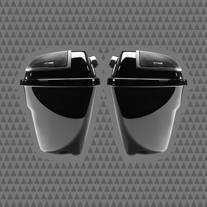 2014+ H-D® Black OEM Saddlebags W/10″ Mids Bass Rings & 6x9"Lid Kit Fully Assembled