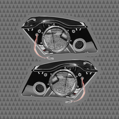 2014+ H-D® Black OEM Saddlebags W/10″ Mids Bass Rings & 8"Lid Kit Fully Assembled