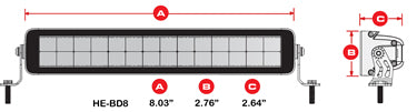 Heise LED Dual Row Blackout Series Light Bar (8" - 60W - Combo Beam)